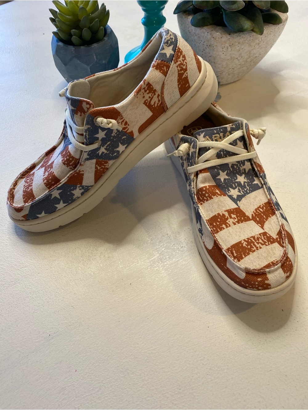 Ariat Women's Slip-On Sneakers in Red, White & Blue Flag Print